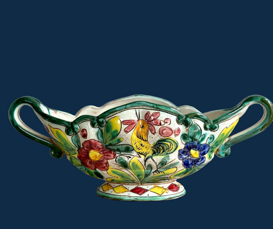 Vintage Large Mantle Vase, Bright, Colourful Flower Vase, Hand Painted Floral, Traditional Folk Ceramic Vase, Flower Urn, Rustic Home Decor