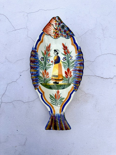 Vintage Quimper Pottery Fish Lady Plate, Ceramic Fish, Hanging Wall Plate, Colourful Hand Painted Ceramics, Gallery Wall Decor, Cottagcore, Maximalist Decor
