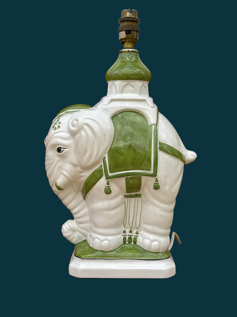 Mid Century Italian Ceramic Elephant Table Lamp, Large Bedside Lamp, Animal Shape Quirky Lighting, Hollywood Regency Style, Maximalist Decor