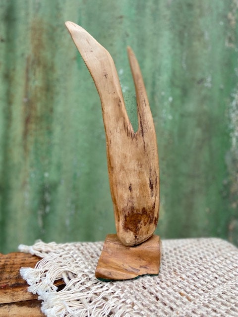 Vintage Wooden Carved Sculpture Art, Handmade Figurine, Rustic Ornament, Statue, Sustainable Art, Nature Inspired Art, Cottagecore Decor