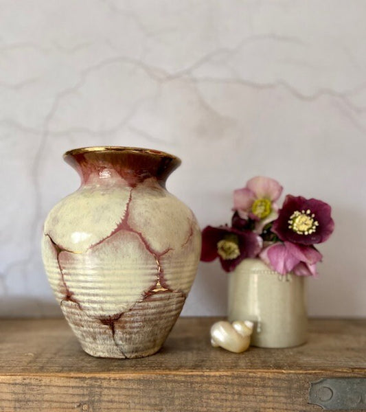 Vintage Large Pink And White Vase, Glass Marble Effect Vase, Ceramic Flower Vase, Maximalist Home Decor