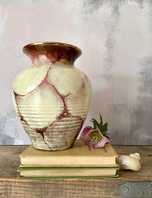 Vintage Large Pink And White Vase, Glass Marble Effect Vase, Ceramic Flower Vase, Maximalist Home Decor