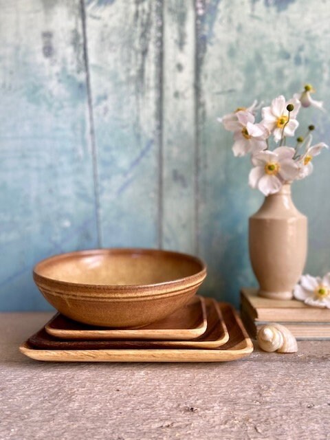 Vintage Ceramic Bowl, Serving Wooden Tray, Party Platter, Nibbles, Snack Bowl, Wood Grazing Tray, Rustic Tableware, Cottagecore Decor
