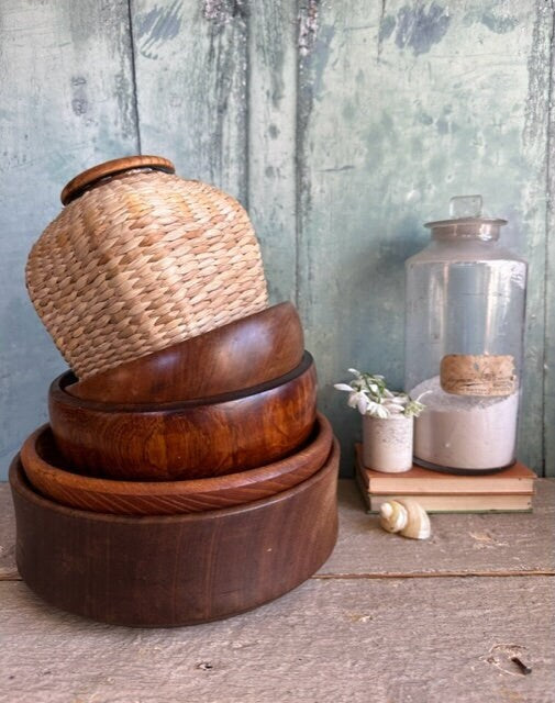 Vintage Glass Wicker Storage Jar With Lid, Kitchen, Tea, Coffee, Sugar Jar, Rattan Lidded Jar, Farmhouse, Rustic Decor, Natural Home Decor