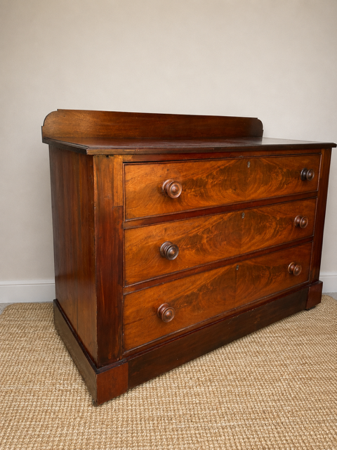 Early Victorian Flame Mahogany Chest of Drawers | Antique Mahogany Chest | English Country Furniture