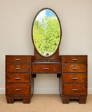 Art Deco Walnut Dressing Table with Oval Mirror