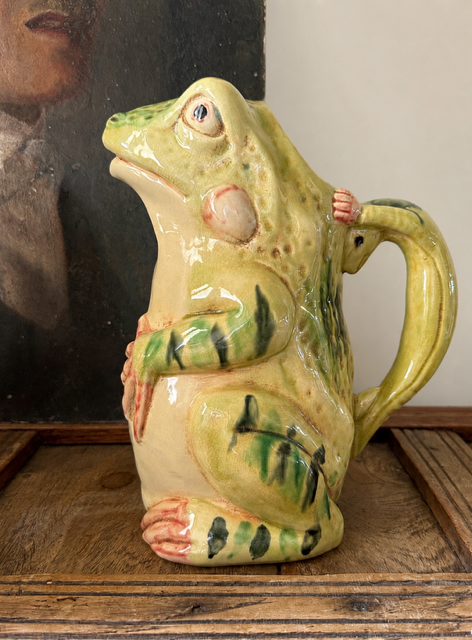 Vintage Frog Pitcher, Majolica Ceramic Frog Jug, Figural Animal Pottery, Ceramic Tableware