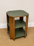 Vintage Art Deco Bedside Tables Pair | Walnut Veneer Nightstands | Olive Green Side Tables | 1930s End Table