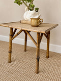 Vintage Tiger Bamboo Side Table With Woven Top