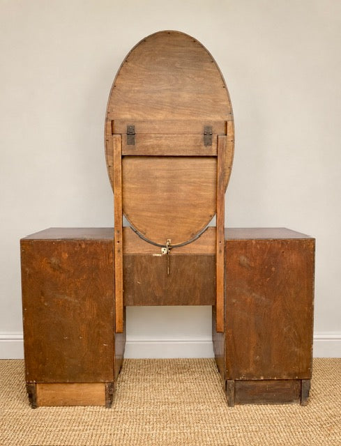 Art Deco Walnut Dressing Table with Oval Mirror