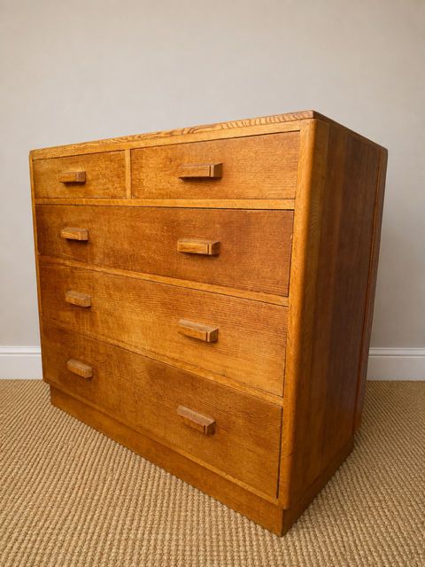 Vintage Large Mid Century Golden Oak Chest Of Drawers | Dovetail Joints