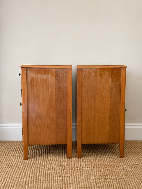 Pair Of Vintage Lebus Golden Oak Bedside Cabinets | Art Deco Bedside Cupboards | English Oak Bedside Storage