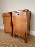 Pair Of Vintage Lebus Golden Oak Bedside Cabinets | Art Deco Bedside Cupboards | English Oak Bedside Storage