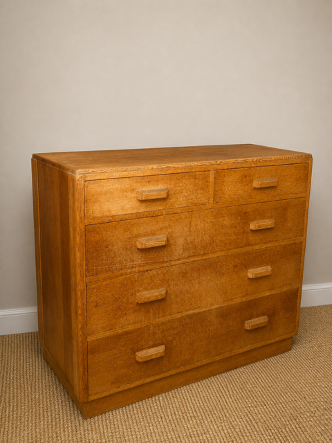 Vintage Large Mid Century Golden Oak Chest Of Drawers | Dovetail Joints