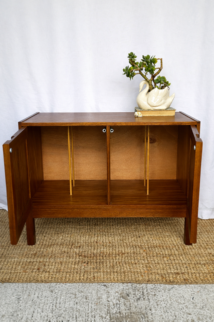 Mid Century Teak Record Cabinet / Small Sideboard / Bedside, Retro Furniture, Living Room, Hallway Storage, Danish Style Decor