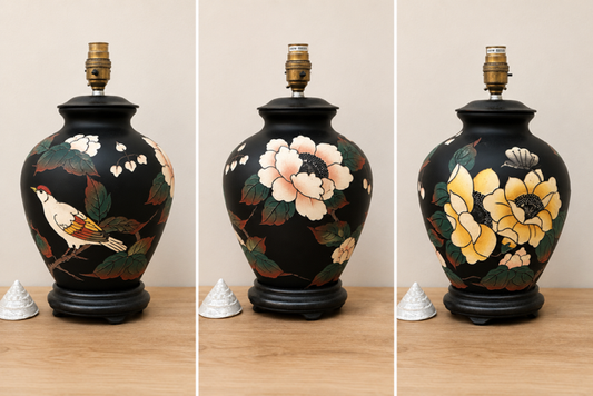 Vintage Oriental Ginger Jar Lamp | Hand Painted Chinoiserie Style Bird & Floral Lamp