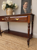 Vintage Mahogany Two Drawer Console Table With Lower Shelf