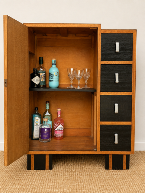 Art Deco Oak Cocktail Cabinet & Vintage Drinks Cabinet