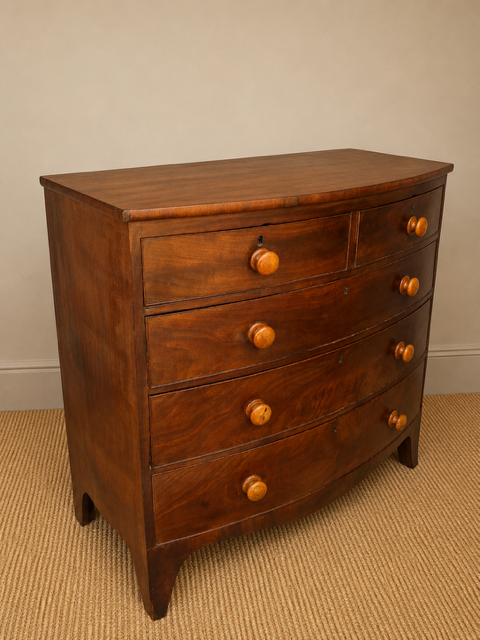 Antique Bow Front Mahogany Chest Of Drawers