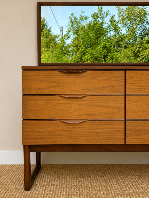 Vintage Europa Dressing Table With Mirror | Mid-Century Sideboard & Media Unit