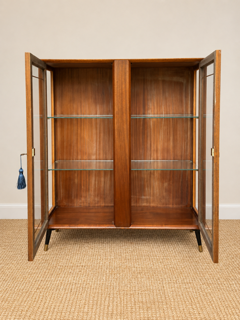 Vintage Mid Century Glazed Display | Drinks Cabinet With Gold Detailing