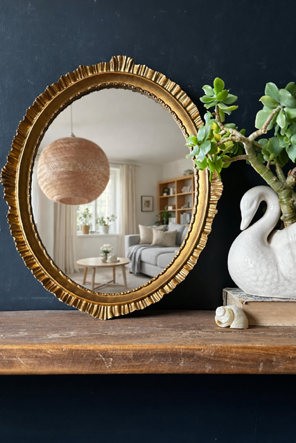 Small Vintage Oval Gilt Mirror, Wall Hanging Mirror, Gallery Wall Decor