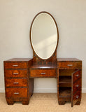 Art Deco Walnut Dressing Table with Oval Mirror