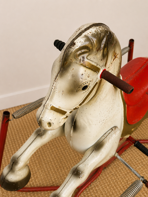 Vintage Metal Children's Rocking Horse | Mid Century Modern Nursery Toy