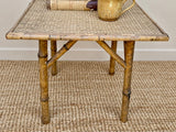 Vintage Tiger Bamboo Side Table With Woven Top