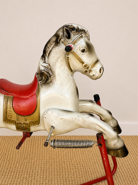 Vintage Metal Children's Rocking Horse | Mid Century Modern Nursery Toy