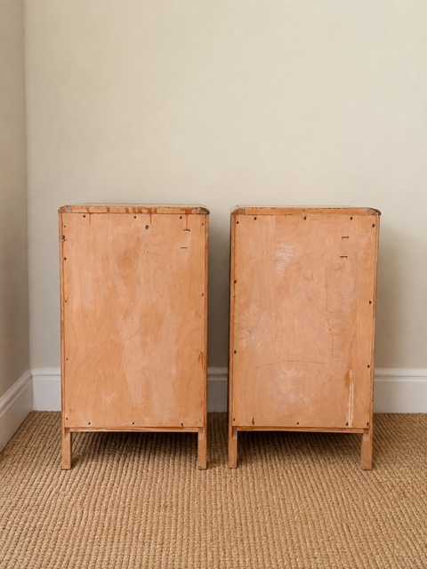 Pair Of Vintage Lebus Golden Oak Bedside Cabinets | Art Deco Bedside Cupboards | English Oak Bedside Storage