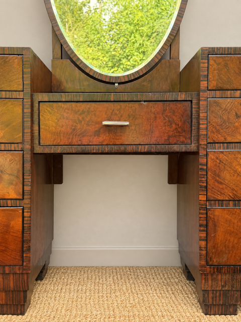 Art Deco Walnut Dressing Table with Oval Mirror