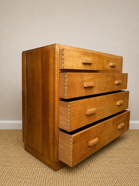 Vintage Large Mid Century Golden Oak Chest Of Drawers | Dovetail Joints