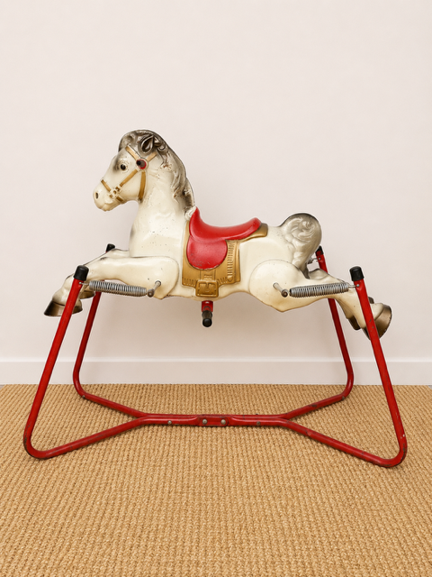 Vintage Metal Children's Rocking Horse | Mid Century Modern Nursery Toy