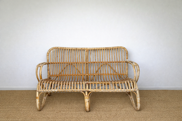 Mid Century Bamboo, Rattan, Two Seater Sofa, Boho Decor, Wicker Garden Furniture, Living Room, Reading Nook, Bedroom, Conservatory Furniture