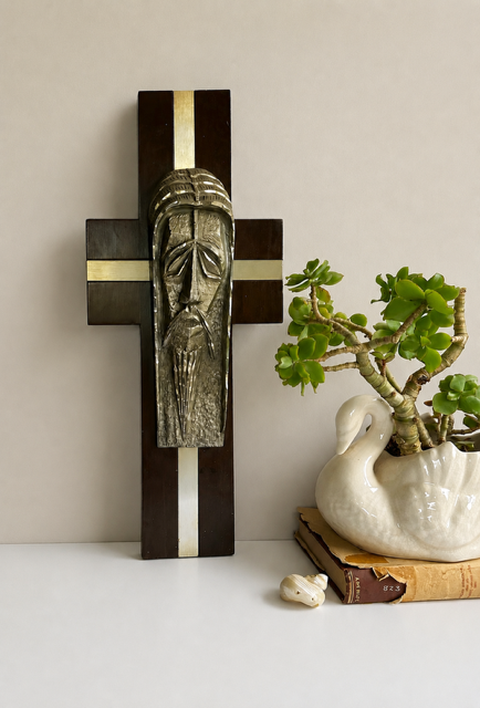 Vintage Italian Christ Crucifix, Mid Century Religious Wall Art, Hand Chiselled Pewter