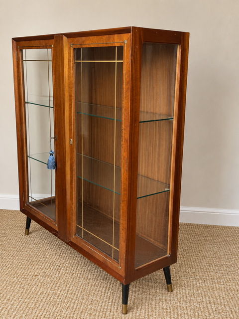 Vintage Mid Century Glazed Display | Drinks Cabinet With Gold Detailing