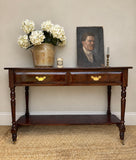 Vintage Mahogany Two Drawer Console Table With Lower Shelf