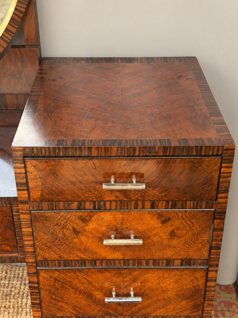 Art Deco Walnut Dressing Table with Oval Mirror
