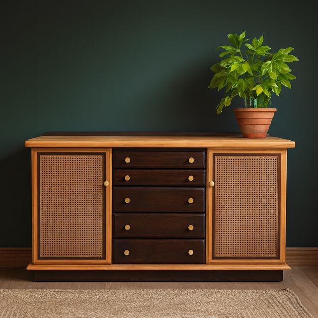 Vintage Mid Century Modern Rattan Sideboard