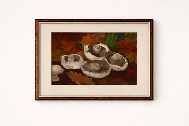 Vintage Framed Original Watercolour Mushroom Painting, Woodland Fungi, Hanging Wall Art Work, Seasonal Art, Gallery Wall. Kitchen, Still Life Shelf Art, Natural Home