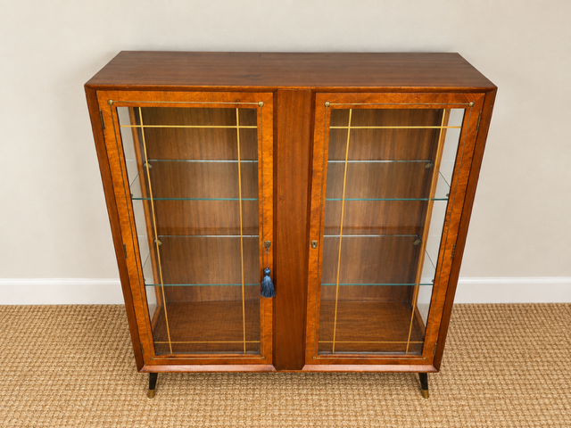 Vintage Mid Century Glazed Display | Drinks Cabinet With Gold Detailing