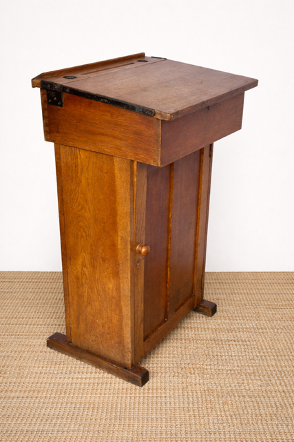 Antique Oak Lectern With Lift Up Lid And Cupboard, School Cabinet, Speakers Stand, Library Writing Table, Restaurant, Vintage Reception Counter, Wooden Desk With Storage, Hall Console