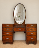 Art Deco Walnut Dressing Table with Oval Mirror