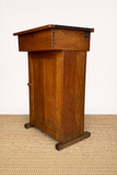 Antique Oak Lectern With Lift Up Lid And Cupboard, School Cabinet, Speakers Stand, Library Writing Table, Restaurant, Vintage Reception Counter, Wooden Desk With Storage, Hall Console