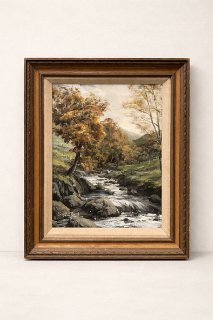 Vintage River Landscape Oil Painting, Original Signed English Countryside Artwork