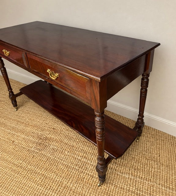 Vintage Mahogany Two Drawer Console Table With Lower Shelf