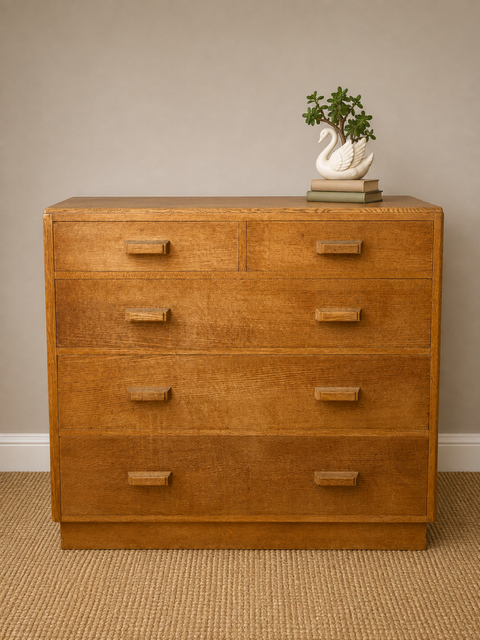 Vintage Large Mid Century Golden Oak Chest Of Drawers | Dovetail Joints