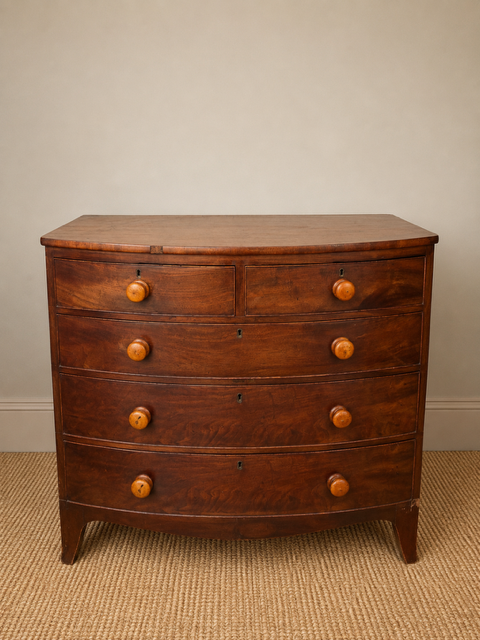 Antique Bow Front Mahogany Chest Of Drawers