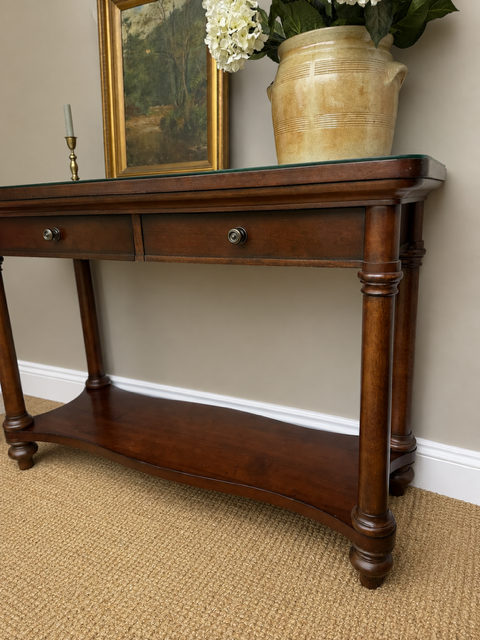 Dark Wood Console Table with Glass Top